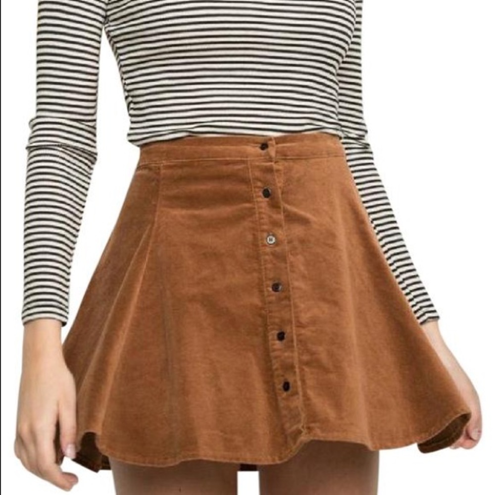 Brandy Melville Brown Button-Up Skater Skirt